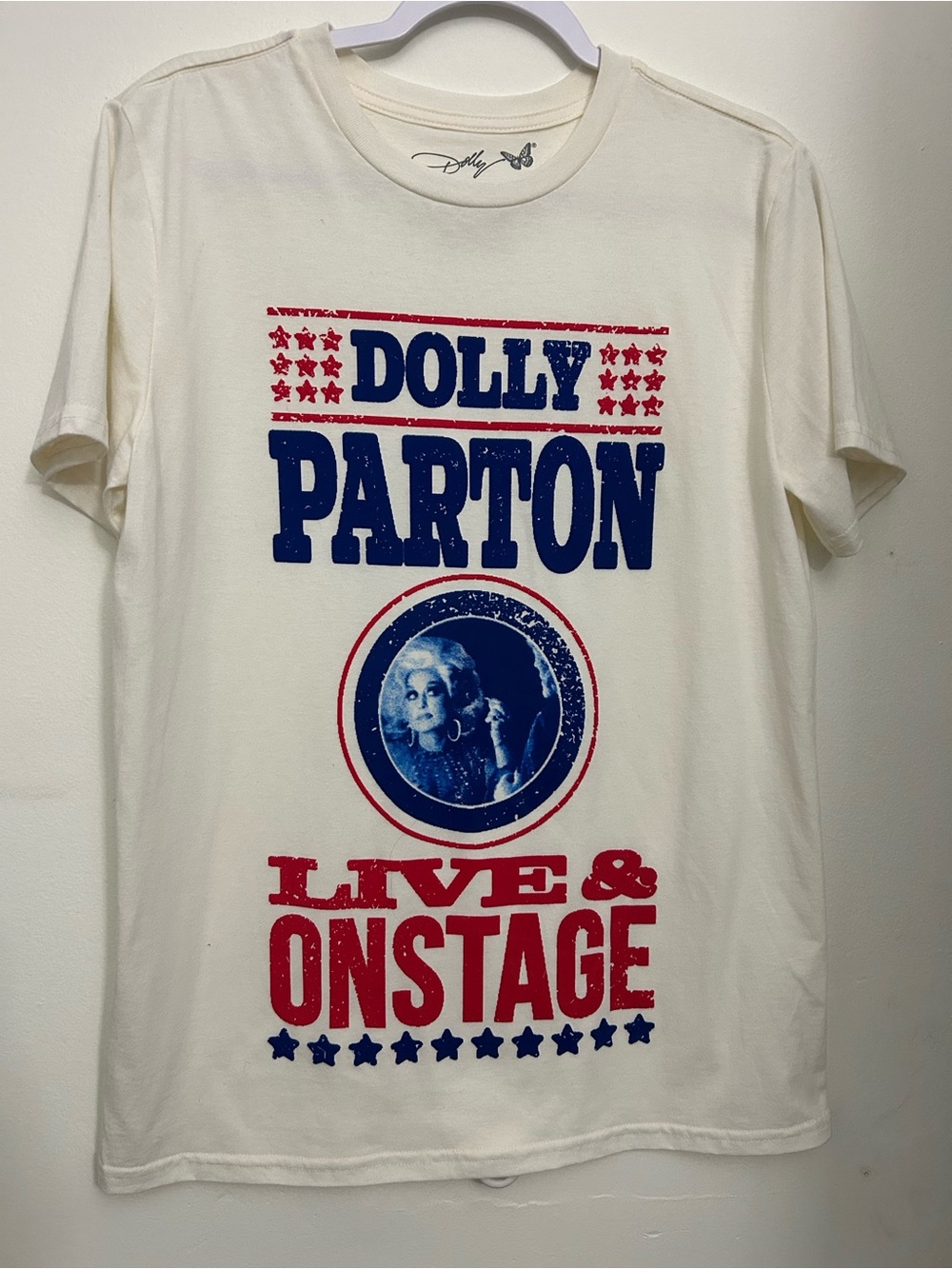 Dolly Parton Live & Onstage Concert T-Shirt Distressed White Size Medium